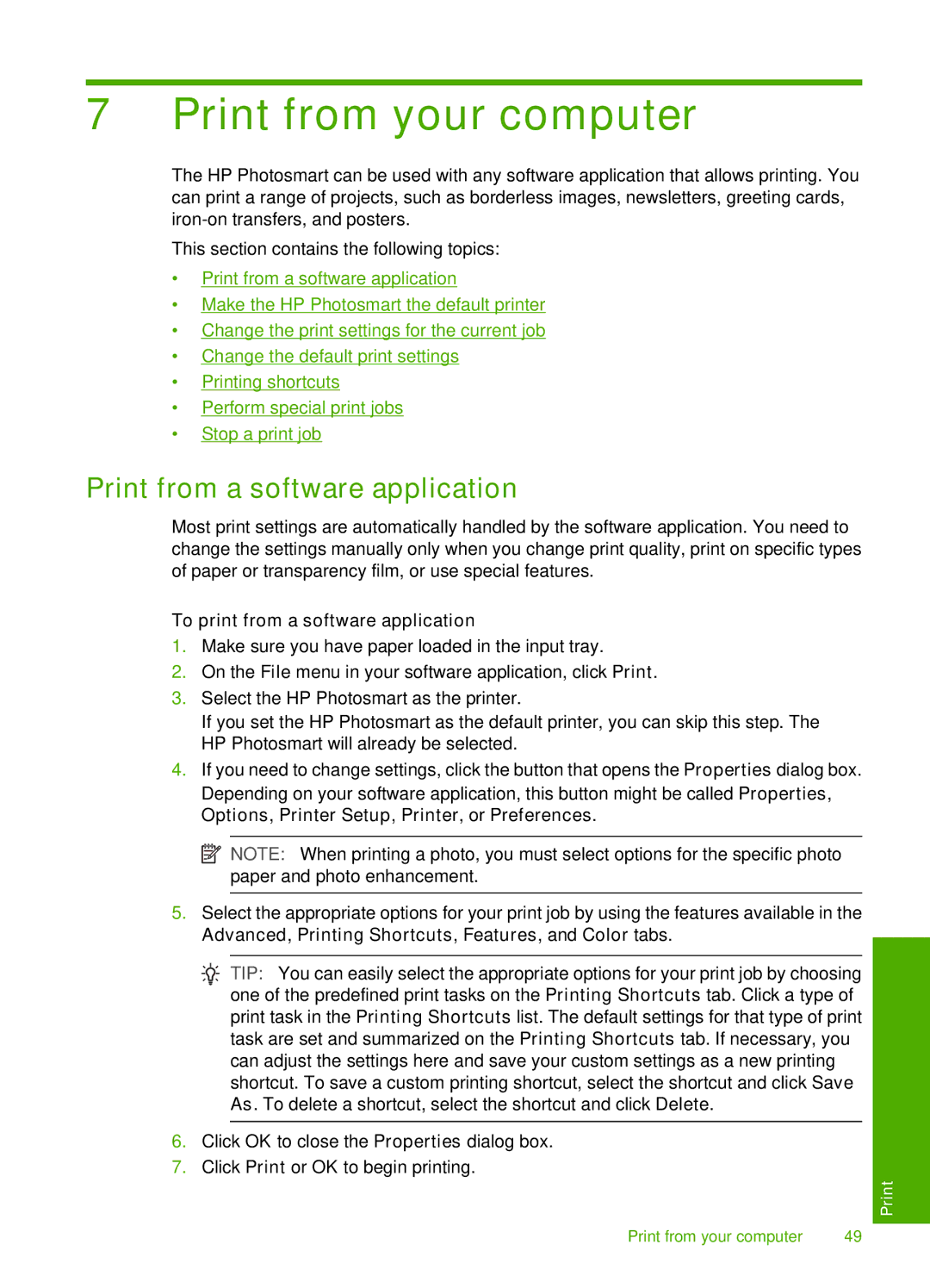 HP D7200 manual Print from your computer, Print from a software application, To print from a software application 