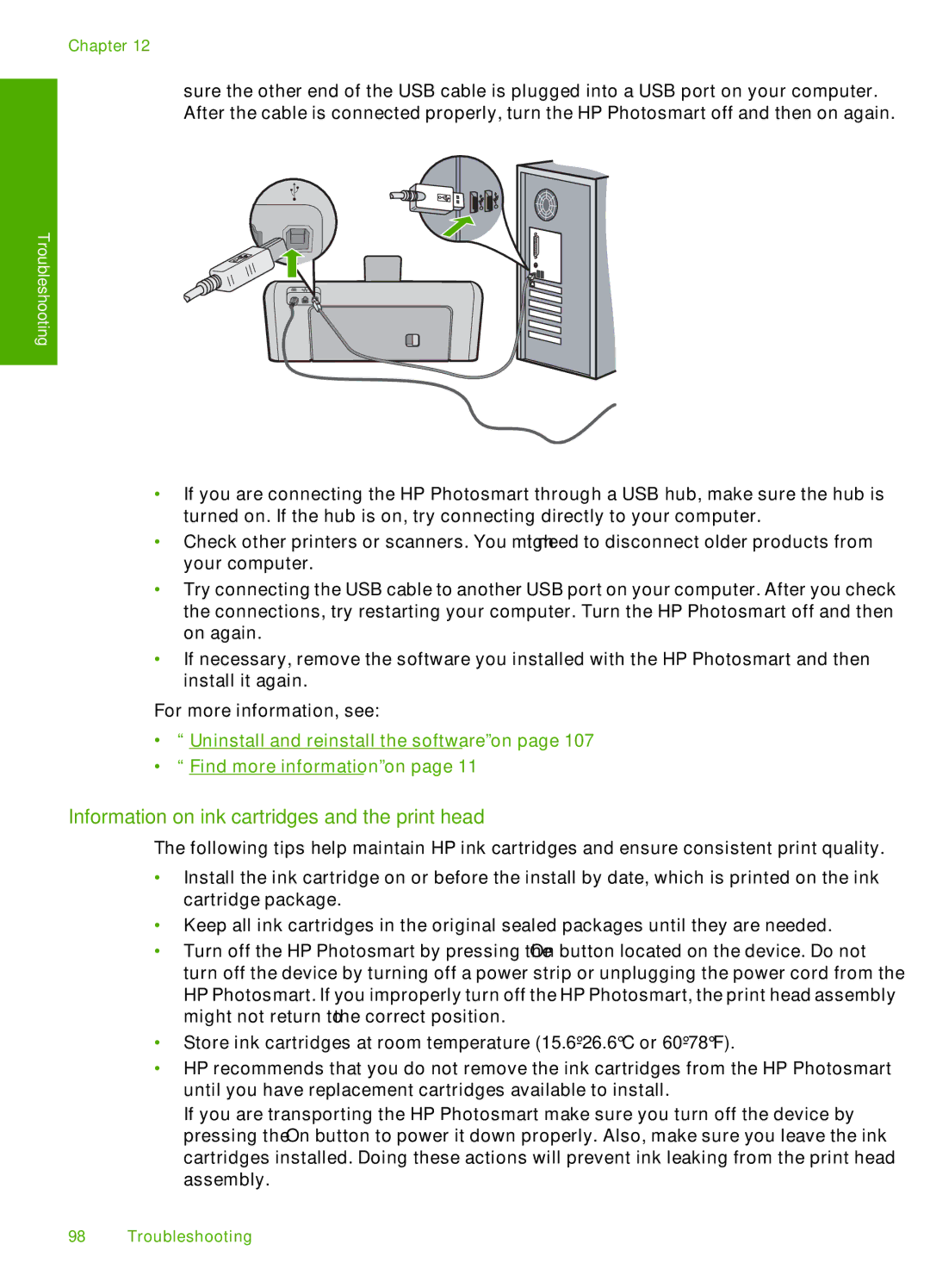 HP D7200 manual Information on ink cartridges and the print head 