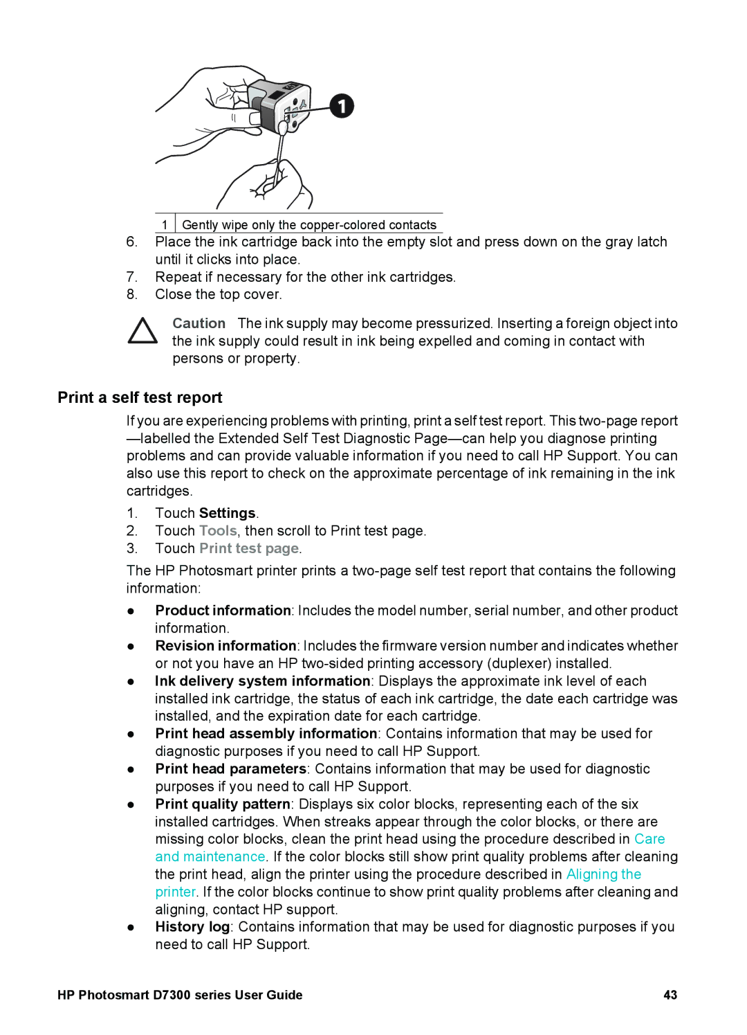 HP D7300 manual Print a self test report, Touch Print test 