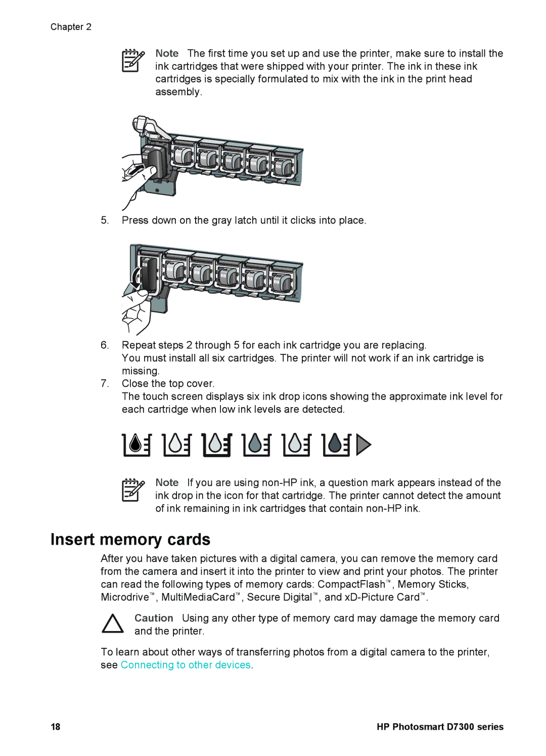 HP D7300 manual Insert memory cards 