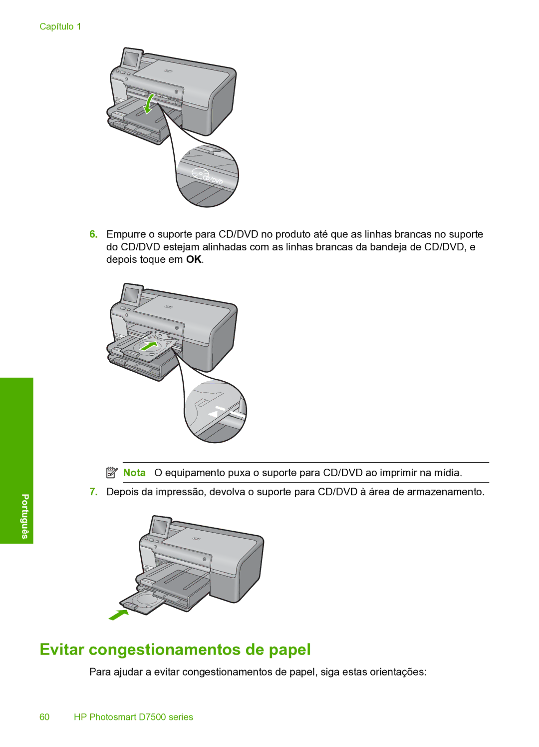 HP D7560 manual Evitar congestionamentos de papel 