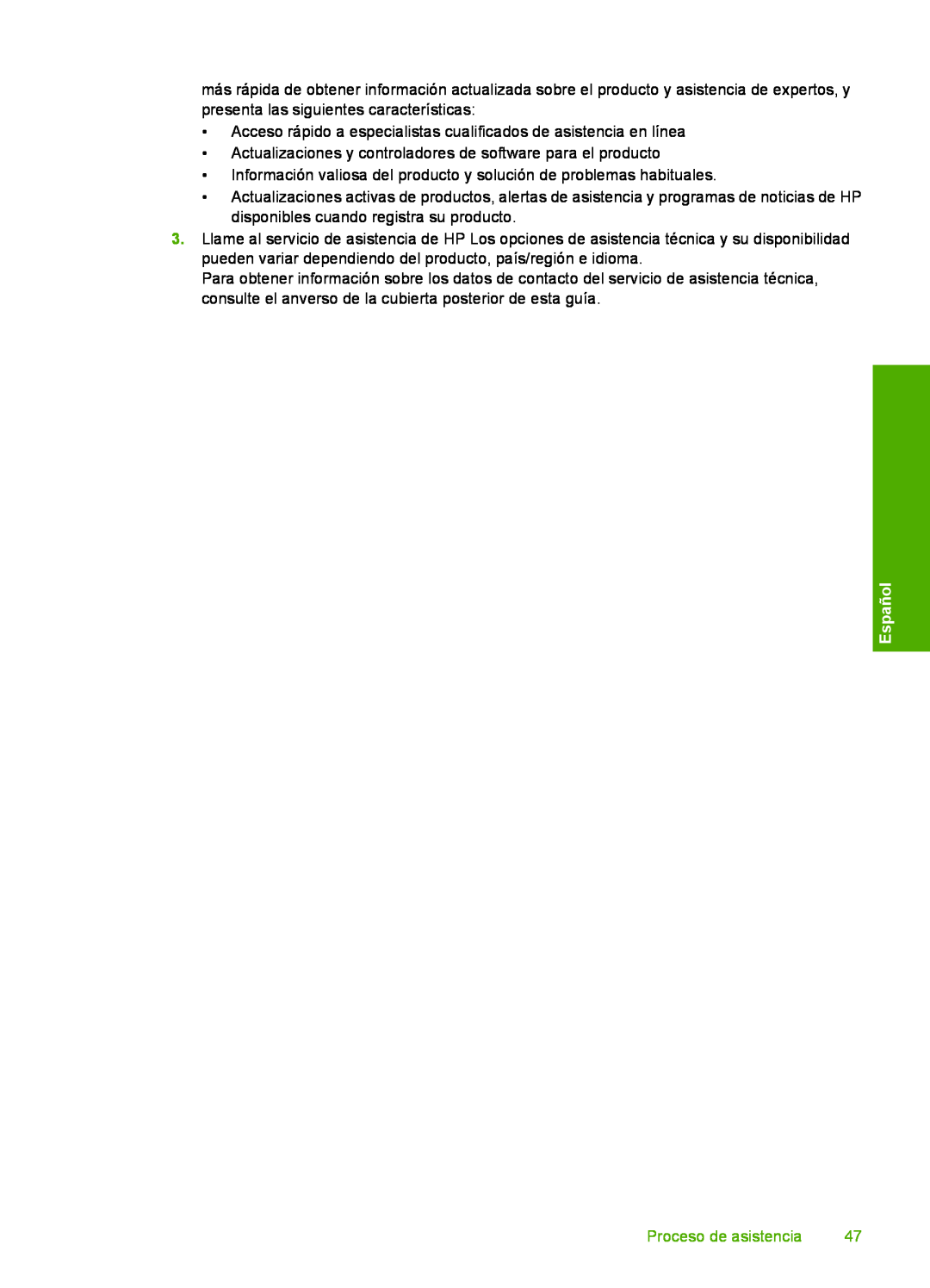 HP D7560 manual Español, Proceso de asistencia 