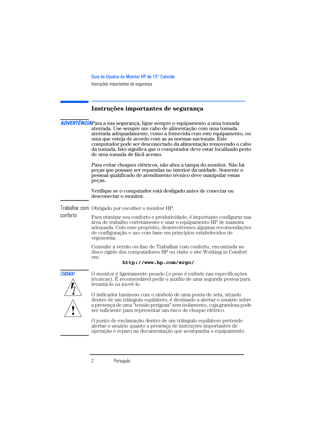 HP D8897 55 manual Instruções importantes de segurança 