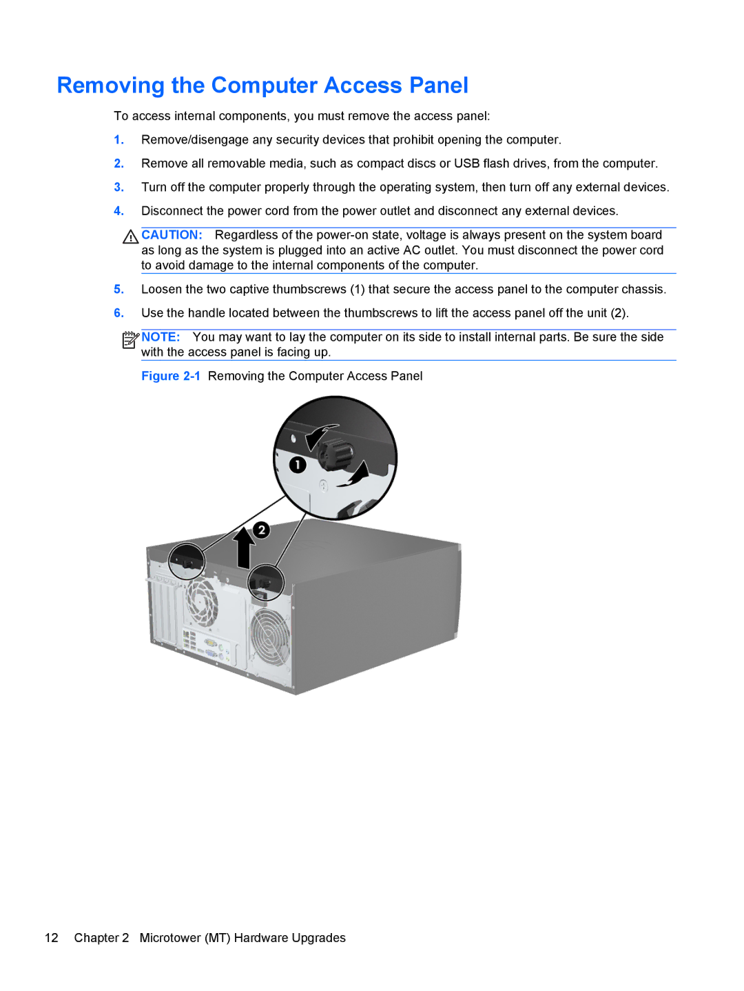 HP D8C61UT#ABA, C6Y70UT#ABA, C6Z94UT, Pro 6300 B5N09UT#ABA, Pro 6300 C9H79UT#ABA manual Removing the Computer Access Panel 