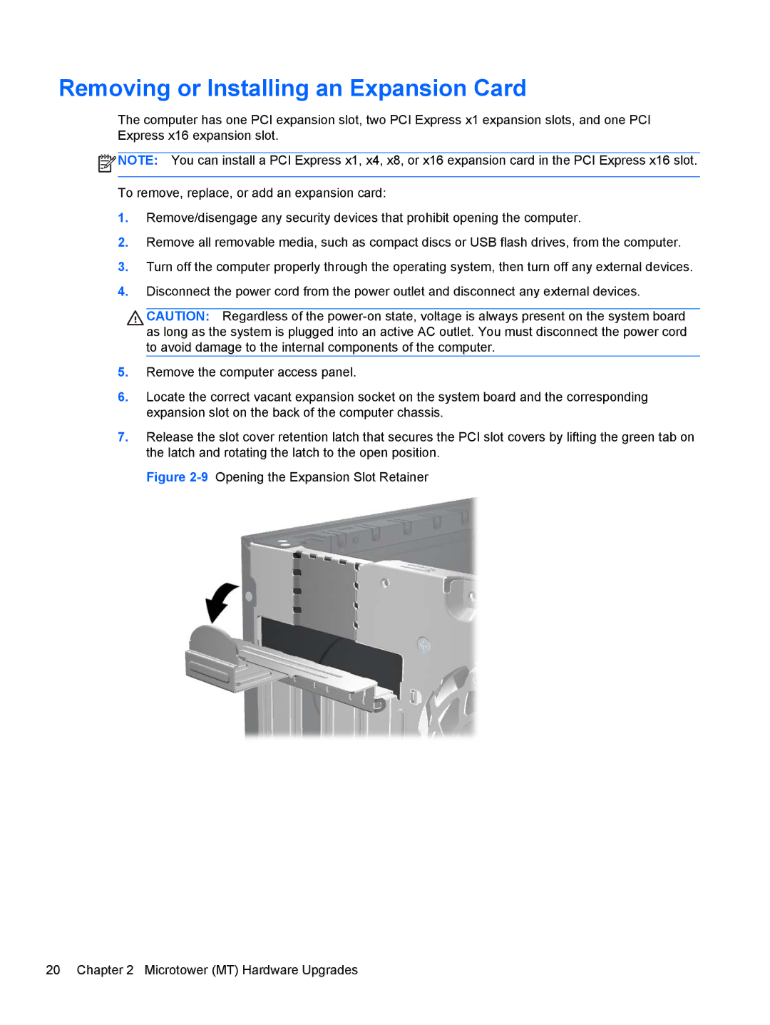 HP Pro 6300 B5N09UT#ABA, D8C61UT#ABA, C6Y70UT#ABA, C6Z94UT, Pro 6300 C9H79UT#ABA Removing or Installing an Expansion Card 