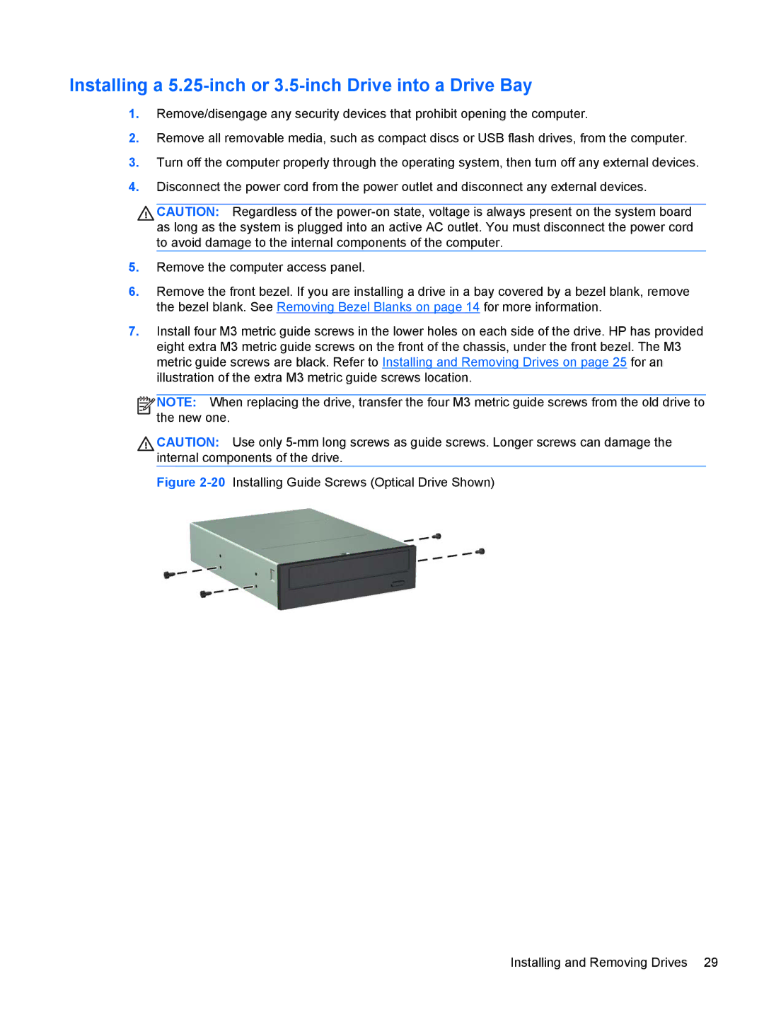 HP C6Y70UT#ABA, D8C61UT#ABA, C6Z94UT, Pro 6300 B5N09UT#ABA manual Installing a 5.25-inch or 3.5-inch Drive into a Drive Bay 