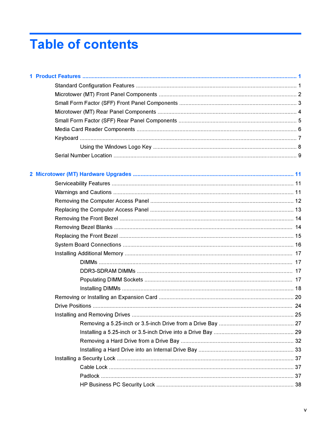 HP Pro 6300 C9H79UT#ABA, D8C61UT#ABA, C6Y70UT#ABA, C6Z94UT, Pro 6300 B5N09UT#ABA manual Table of contents 