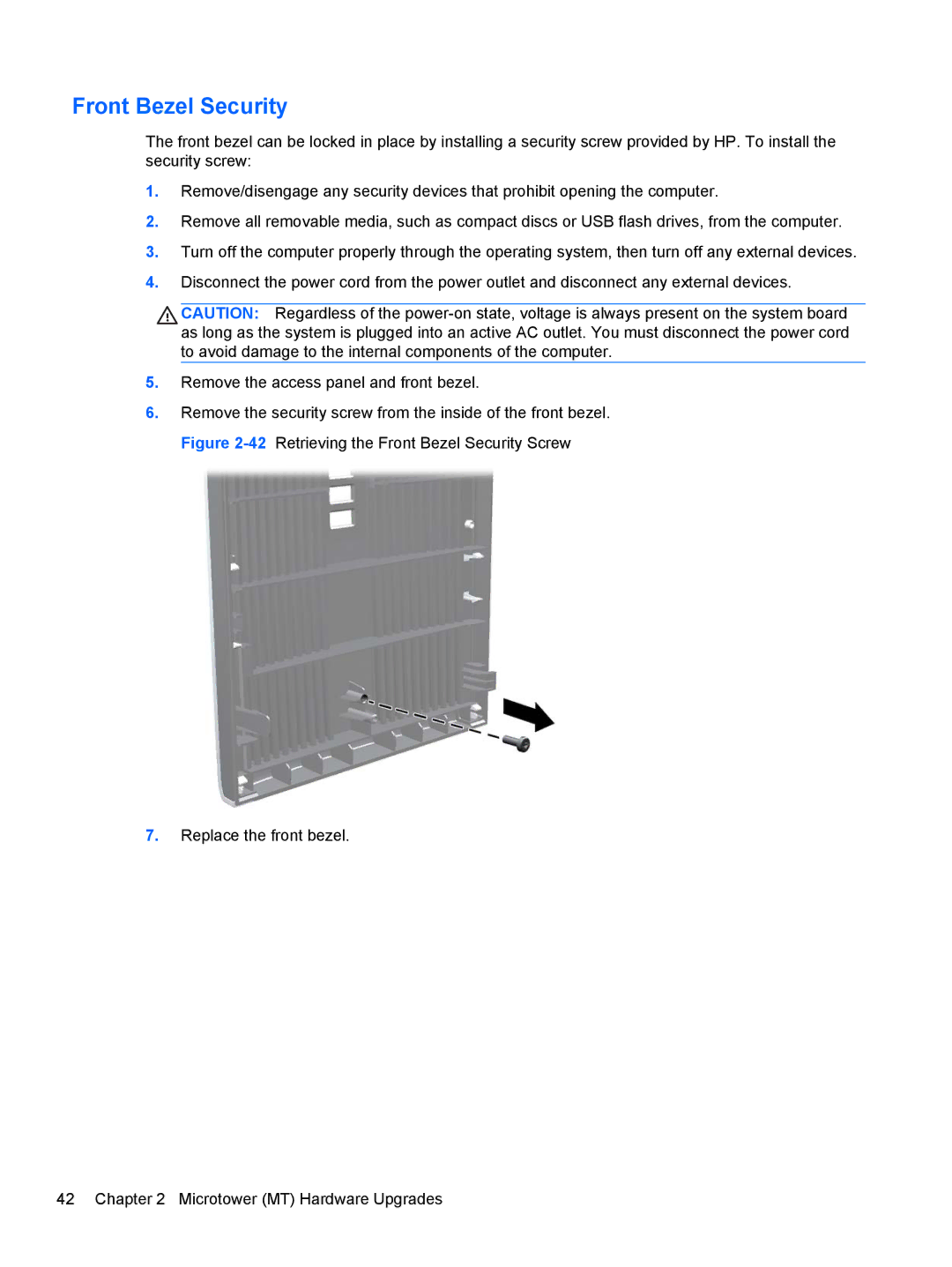 HP D8C61UT#ABA, C6Y70UT#ABA, C6Z94UT, Pro 6300 B5N09UT#ABA, Pro 6300 C9H79UT#ABA manual Front Bezel Security 