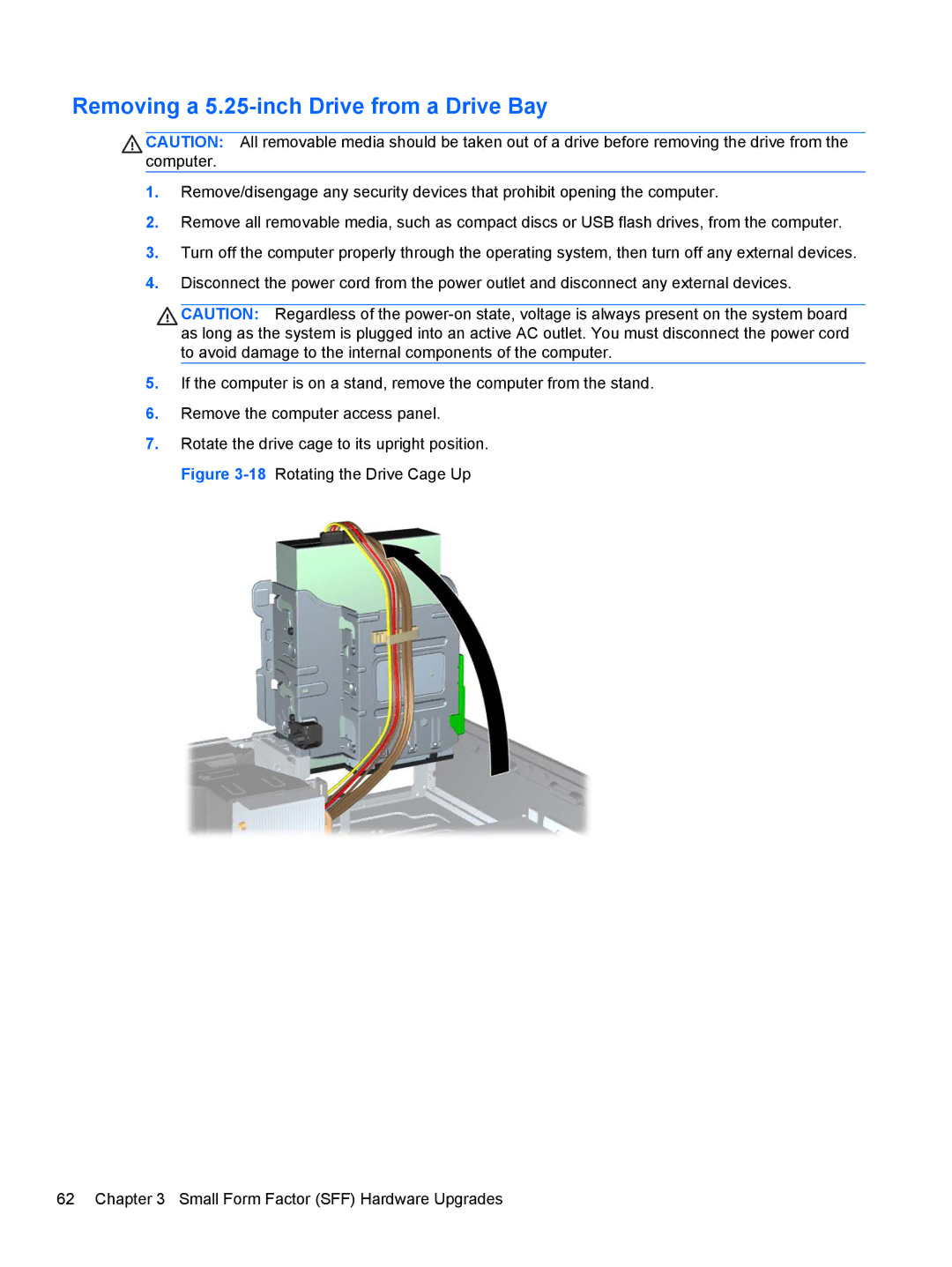 HP Pro 6300 B5N09UT#ABA, D8C61UT#ABA, C6Y70UT#ABA, C6Z94UT, Pro 6300 C9H79UT#ABA Removing a 5.25-inch Drive from a Drive Bay 