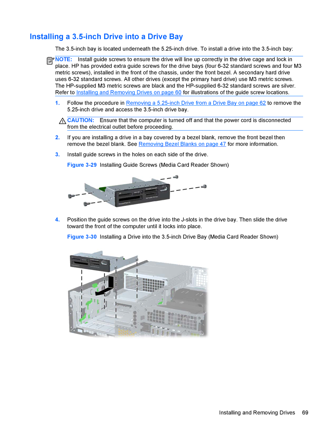 HP Pro 6300 C9H79UT#ABA, D8C61UT#ABA, C6Y70UT#ABA, C6Z94UT, Pro 6300 B5N09UT#ABA Installing a 3.5-inch Drive into a Drive Bay 