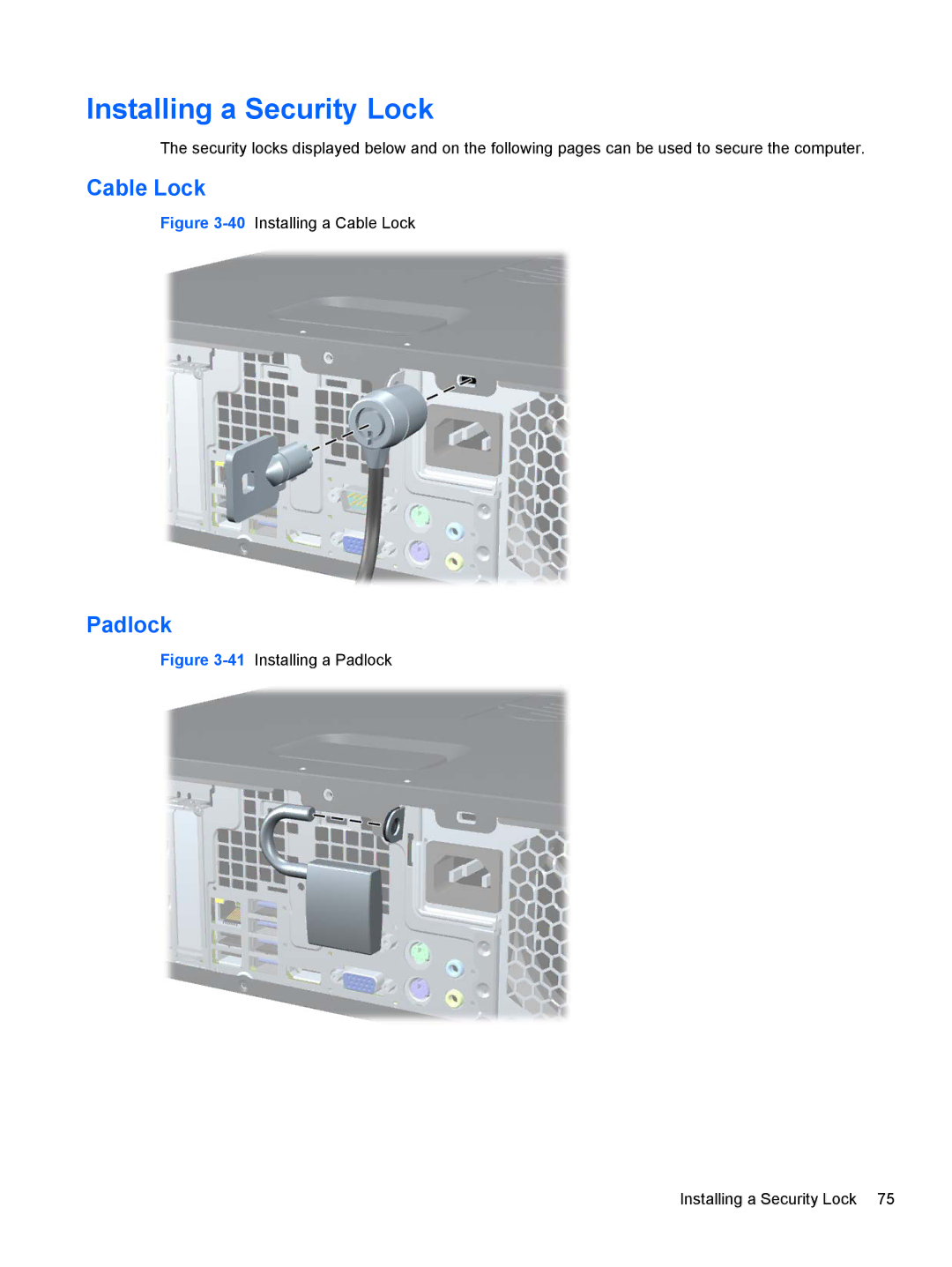 HP Pro 6300 C9H79UT#ABA, D8C61UT#ABA, C6Y70UT#ABA, C6Z94UT, Pro 6300 B5N09UT#ABA manual 40Installing a Cable Lock 