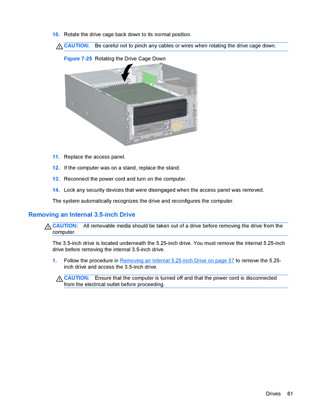 HP Pro 4300 B8T87UT B8T87UT#ABA, D8C84UT#ABA, D3K21UT#ABA, D3K19UT D3K19UT#ABA manual Removing an Internal 3.5-inch Drive 