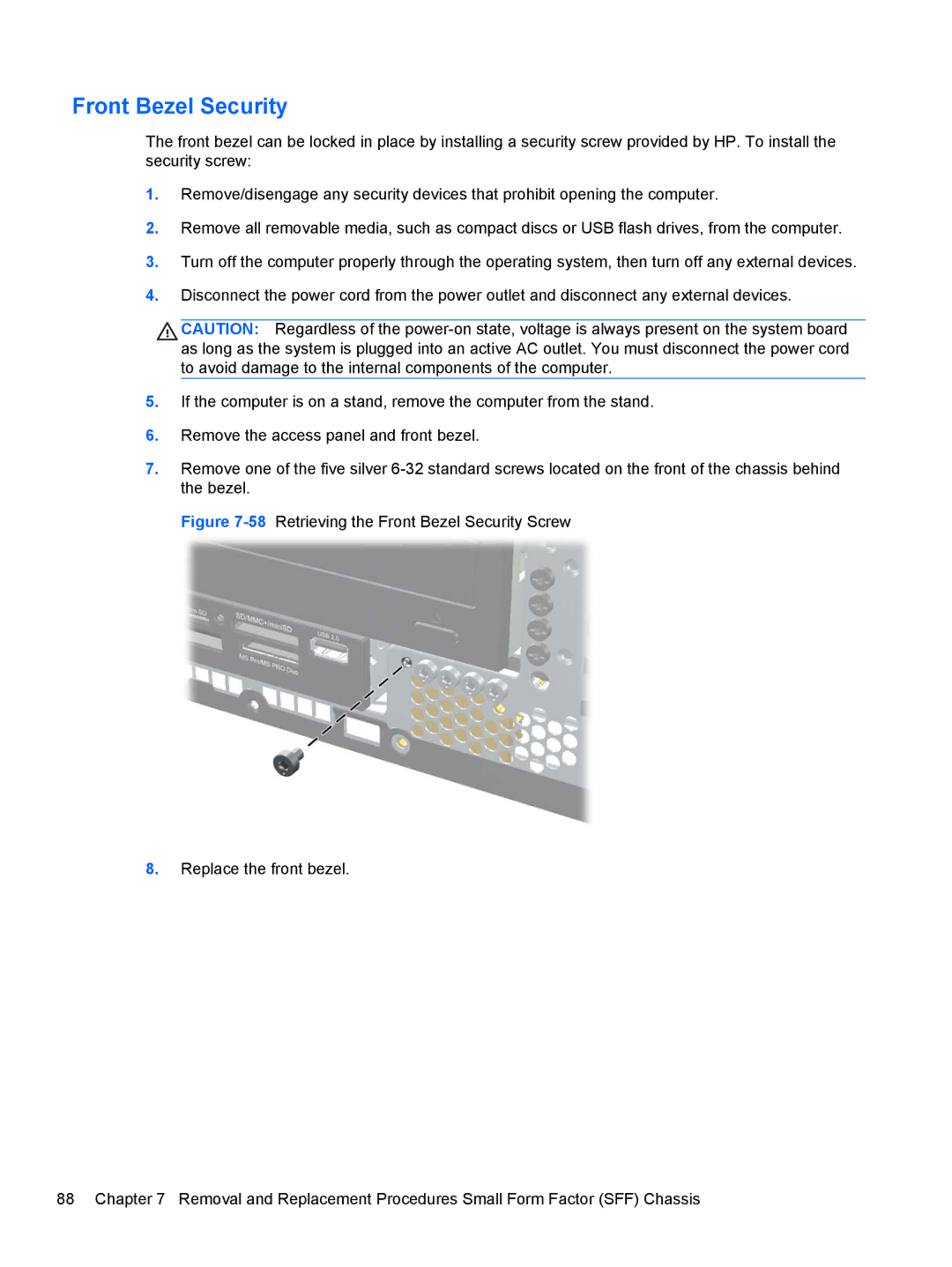 HP Pro 4300 C9H69UT#ABA, D8C84UT#ABA, D3K21UT#ABA, D3K19UT D3K19UT#ABA, Pro 4300 C9H67UT#ABA manual Front Bezel Security 