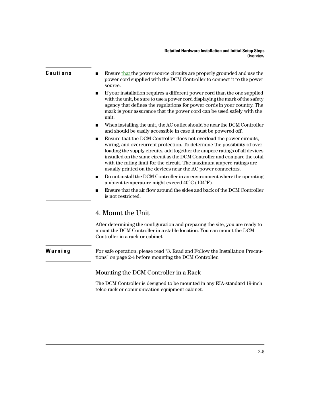 HP Data Center Connection Manager Software Products manual Mount the Unit, Mounting the DCM Controller in a Rack 