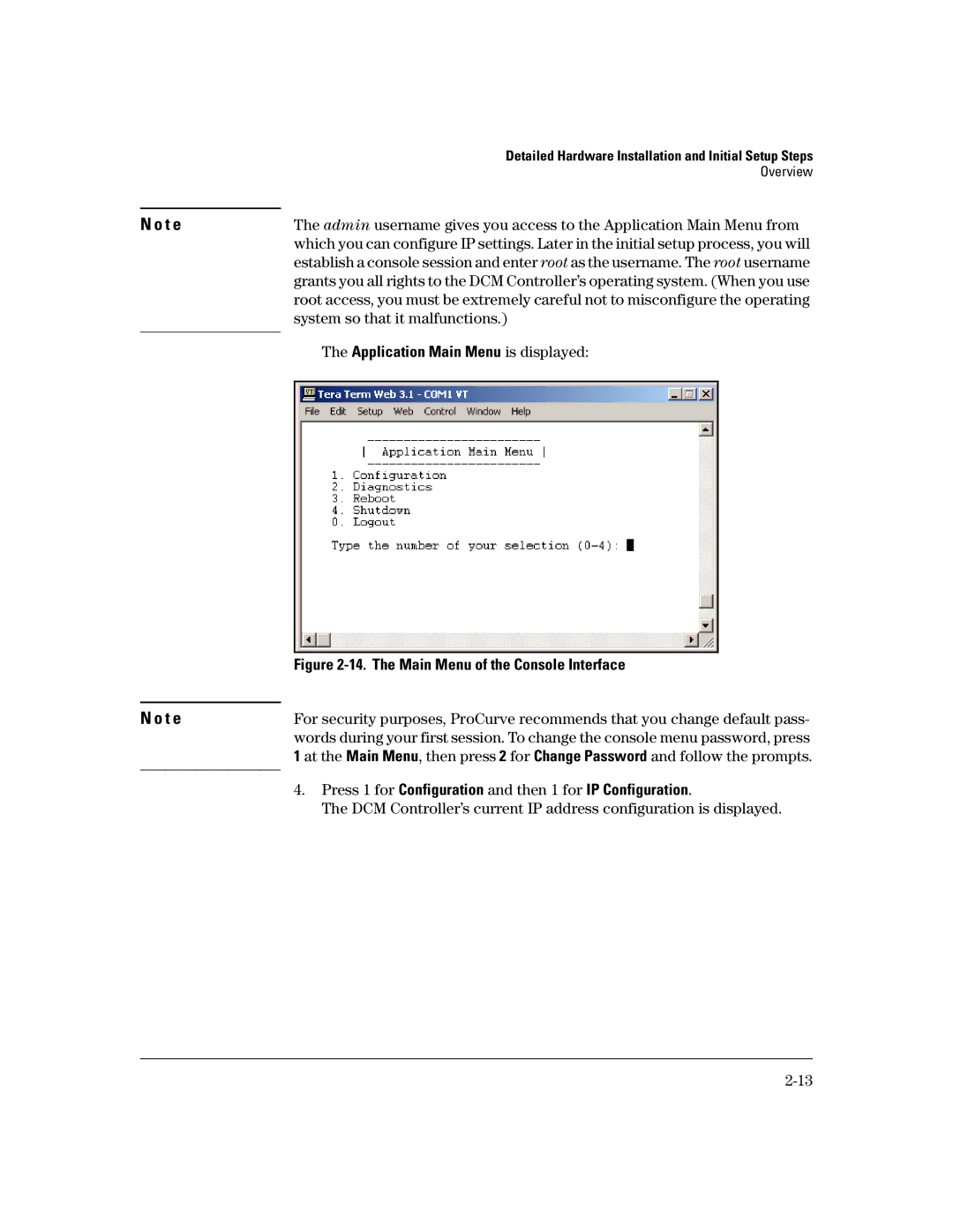 HP Data Center Connection Manager Software Products manual Application Main Menu is displayed 