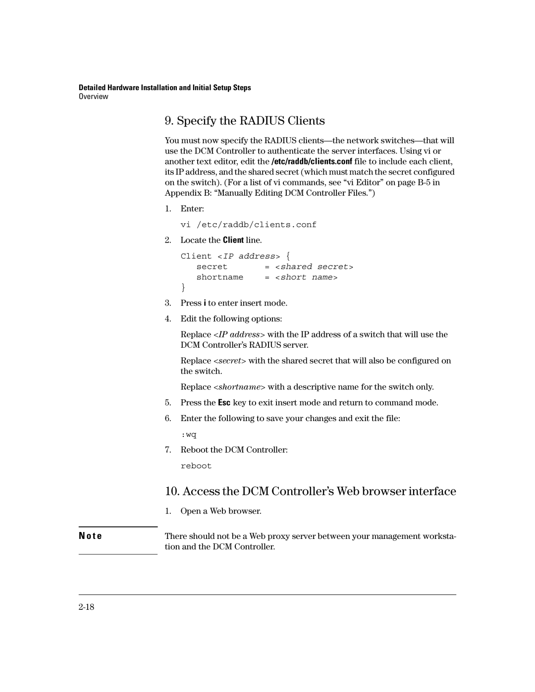 HP Data Center Connection Manager Software Products manual Specify the Radius Clients 