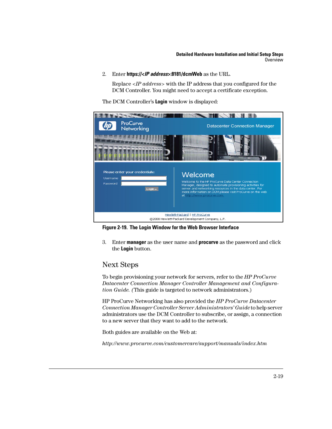 HP Data Center Connection Manager Software Products manual The Login Window for the Web Browser Interface 