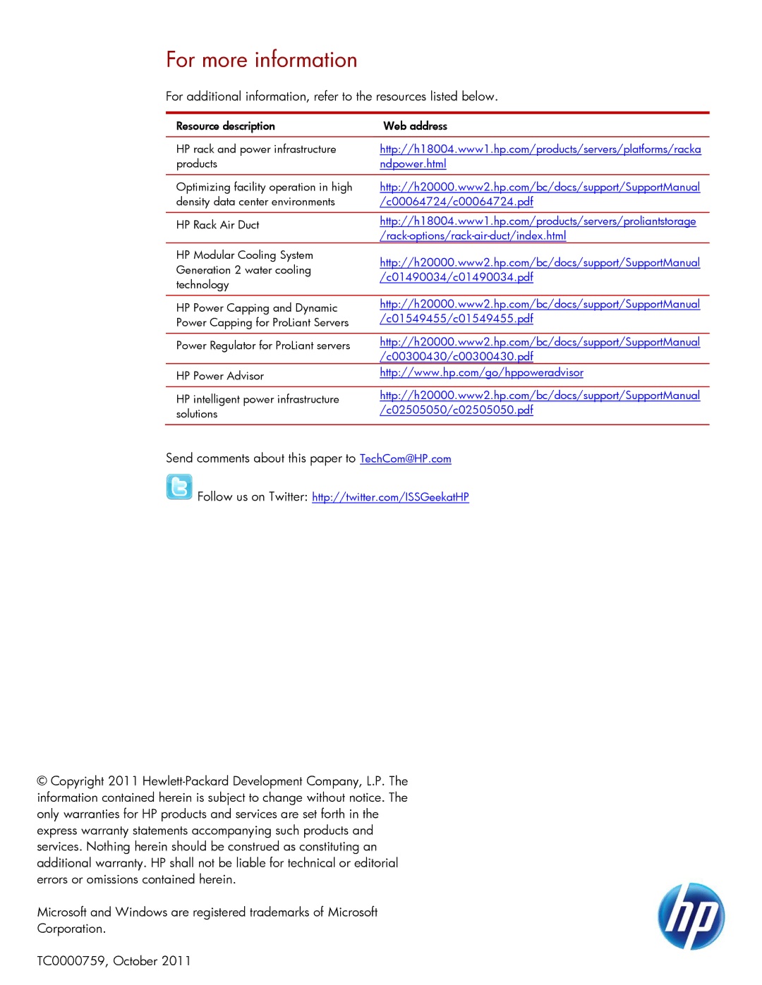 HP Data Center EnvIronmental Edge manual For more information, Rack-options/rack-air-duct/index.html 