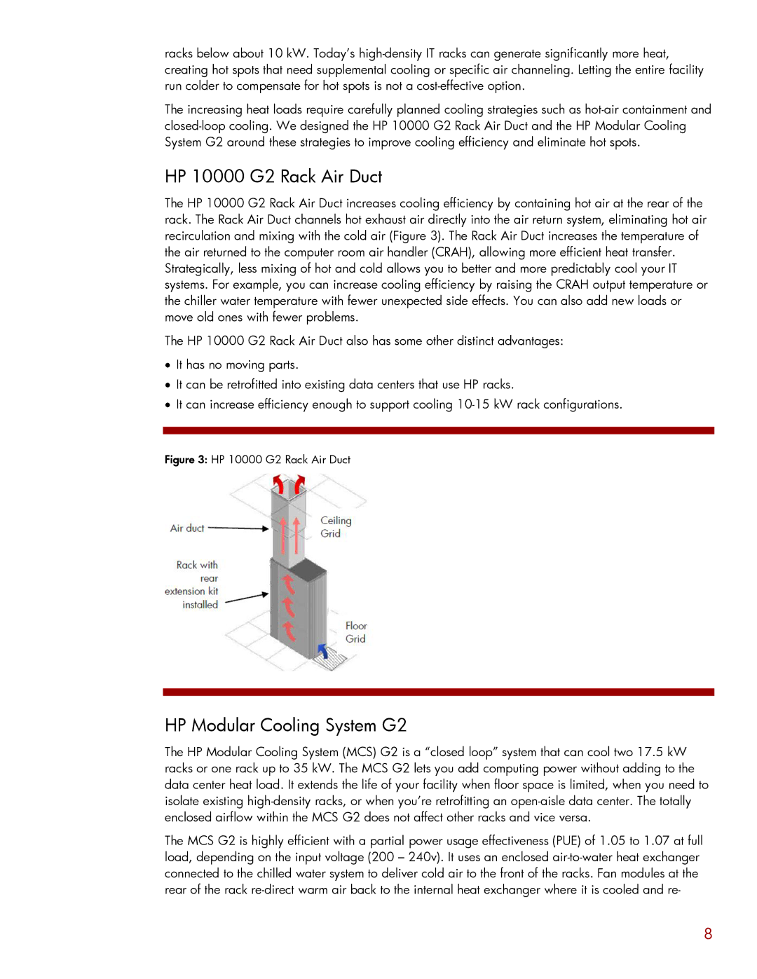 HP Data Center EnvIronmental Edge manual HP 10000 G2 Rack Air Duct, HP Modular Cooling System G2 