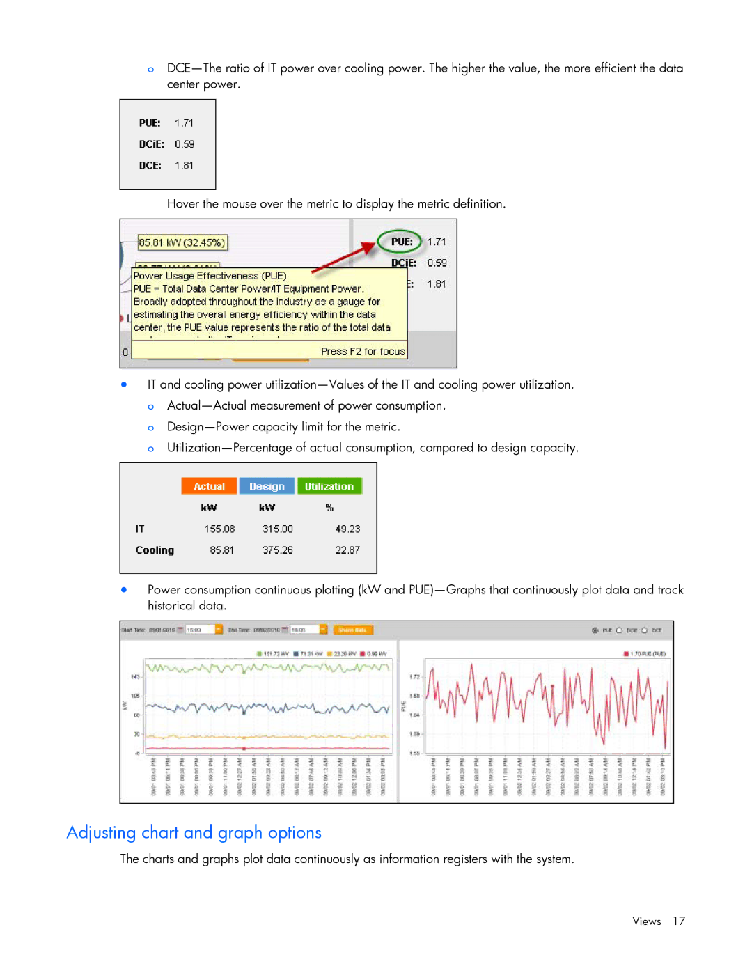 HP Data Center EnvIronmental Edge manual Adjusting chart and graph options 