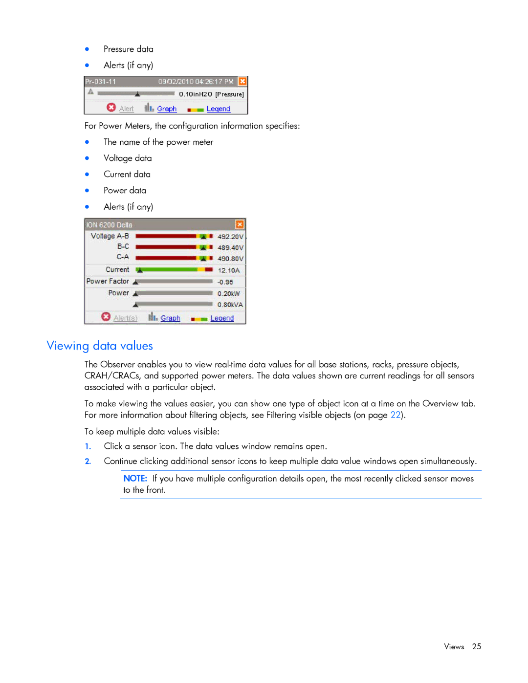 HP Data Center EnvIronmental Edge manual Viewing data values 