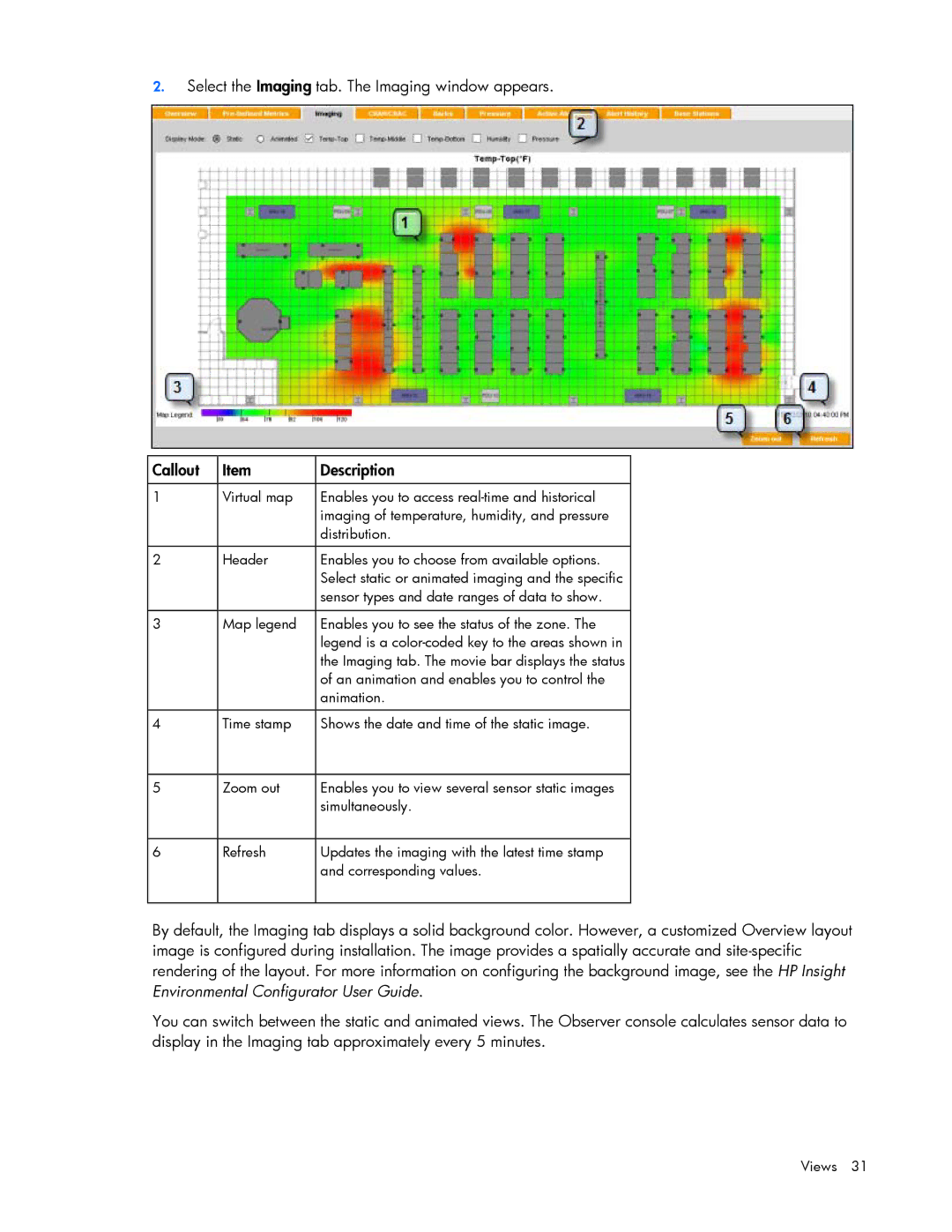 HP Data Center EnvIronmental Edge manual Sensor types and date ranges of data to show 