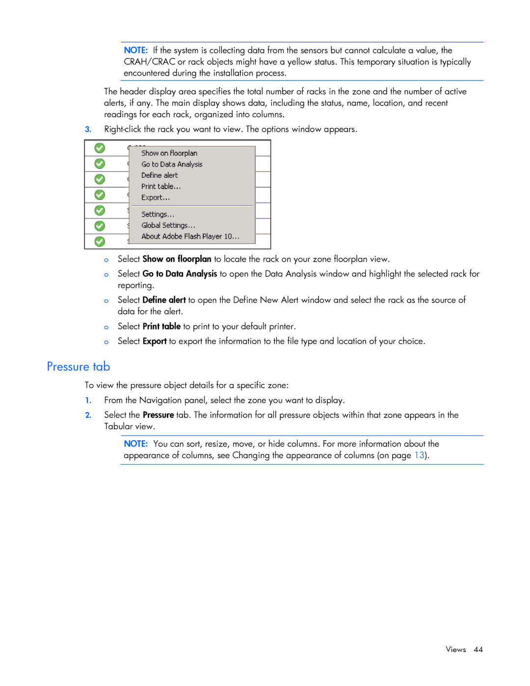 HP Data Center EnvIronmental Edge manual Pressure tab 