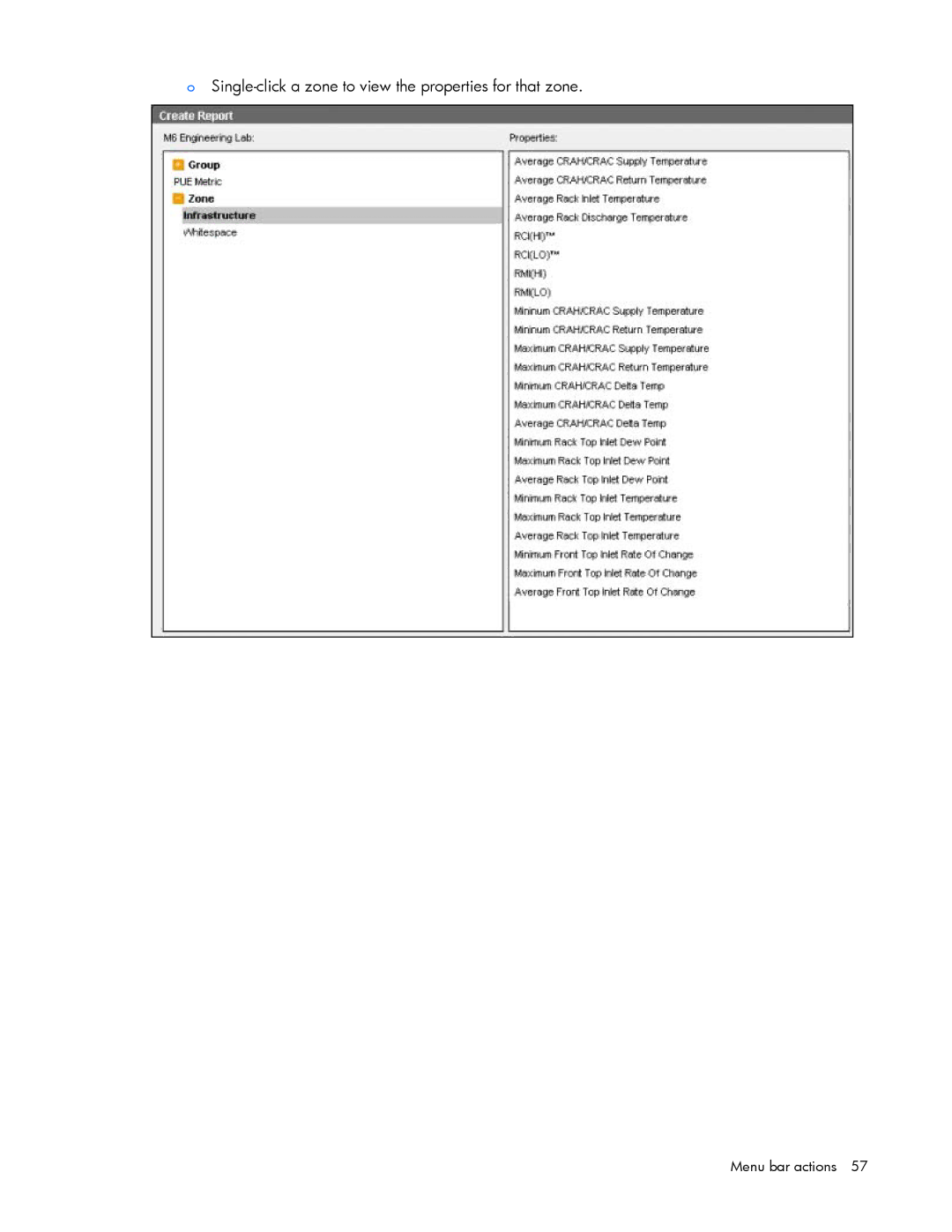 HP Data Center EnvIronmental Edge manual Single-click a zone to view the properties for that zone 