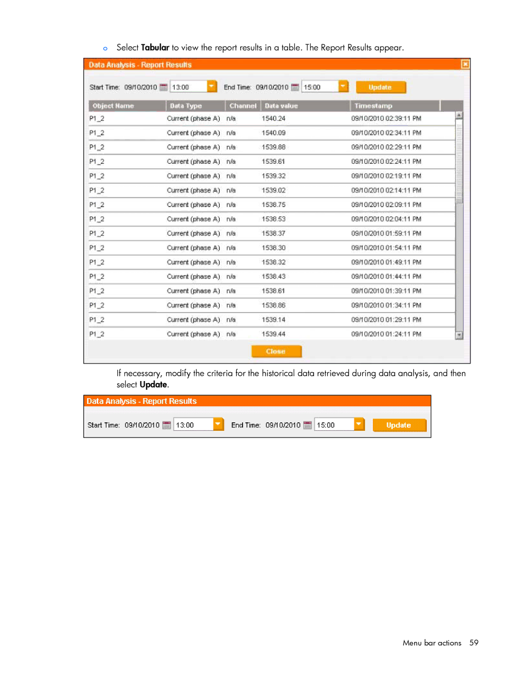 HP Data Center EnvIronmental Edge manual Menu bar actions 