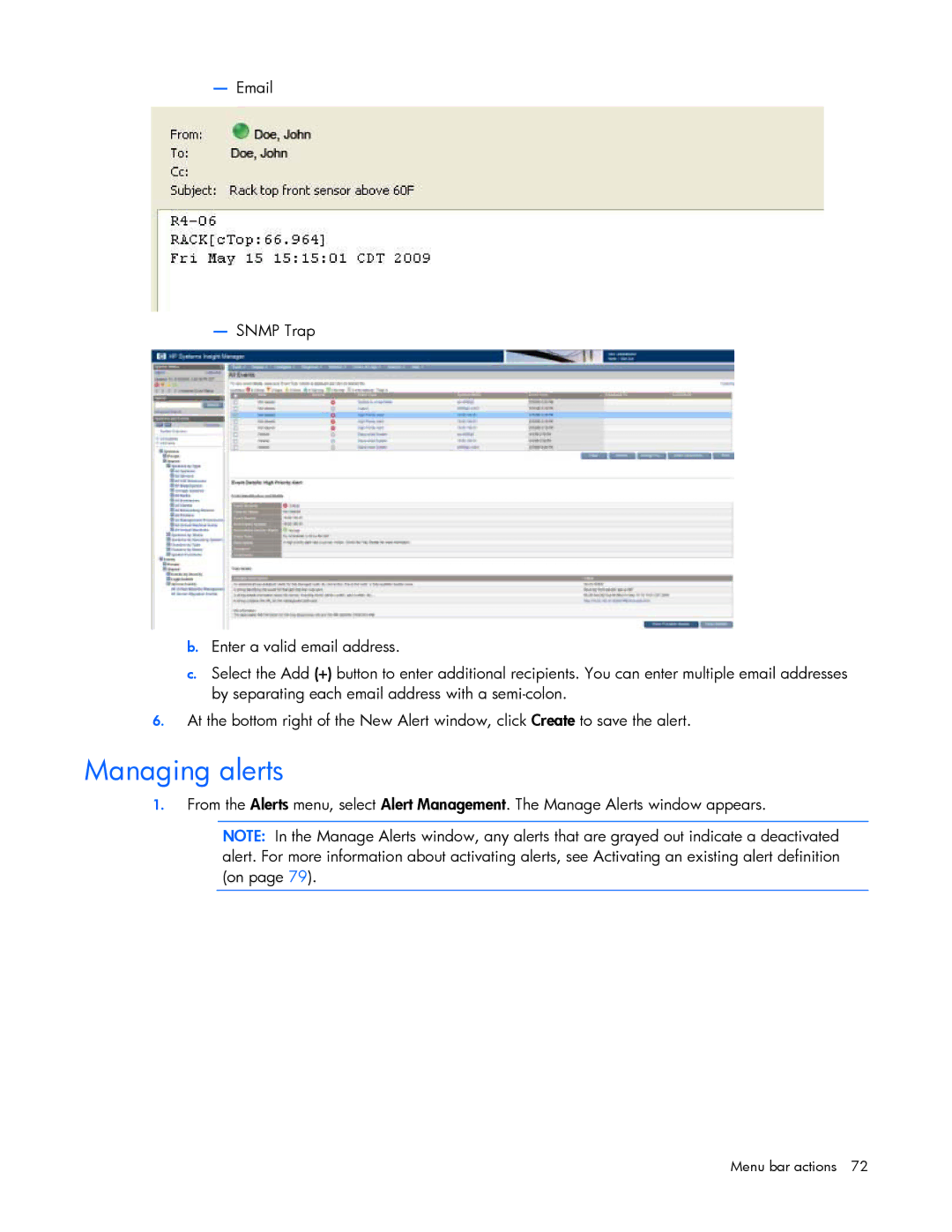 HP Data Center EnvIronmental Edge manual Managing alerts 