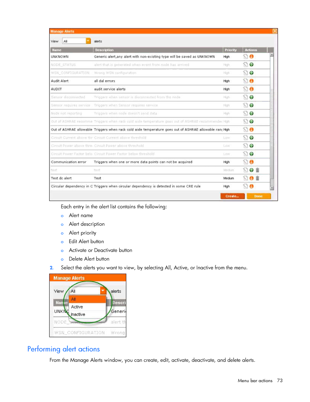 HP Data Center EnvIronmental Edge manual Performing alert actions 