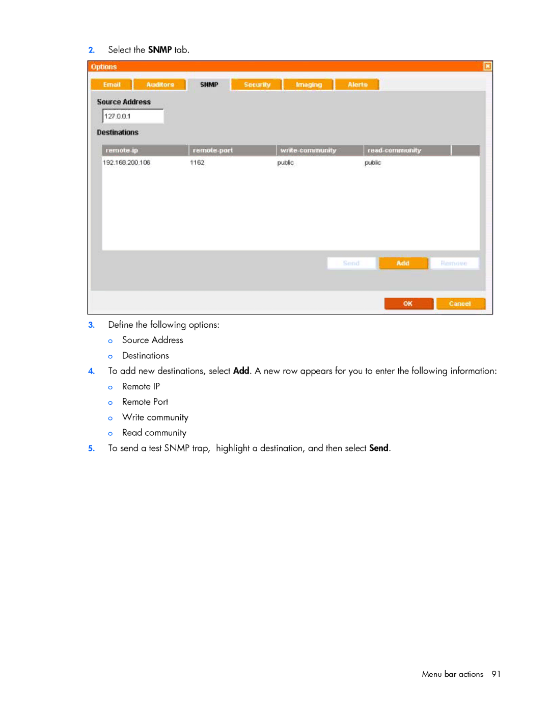 HP Data Center EnvIronmental Edge manual Menu bar actions 