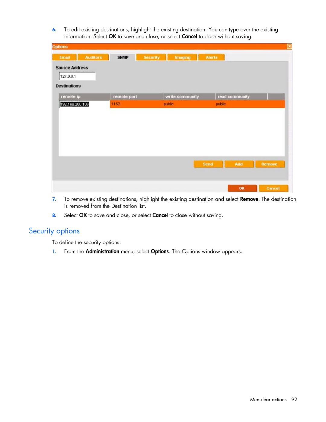 HP Data Center EnvIronmental Edge manual Security options 