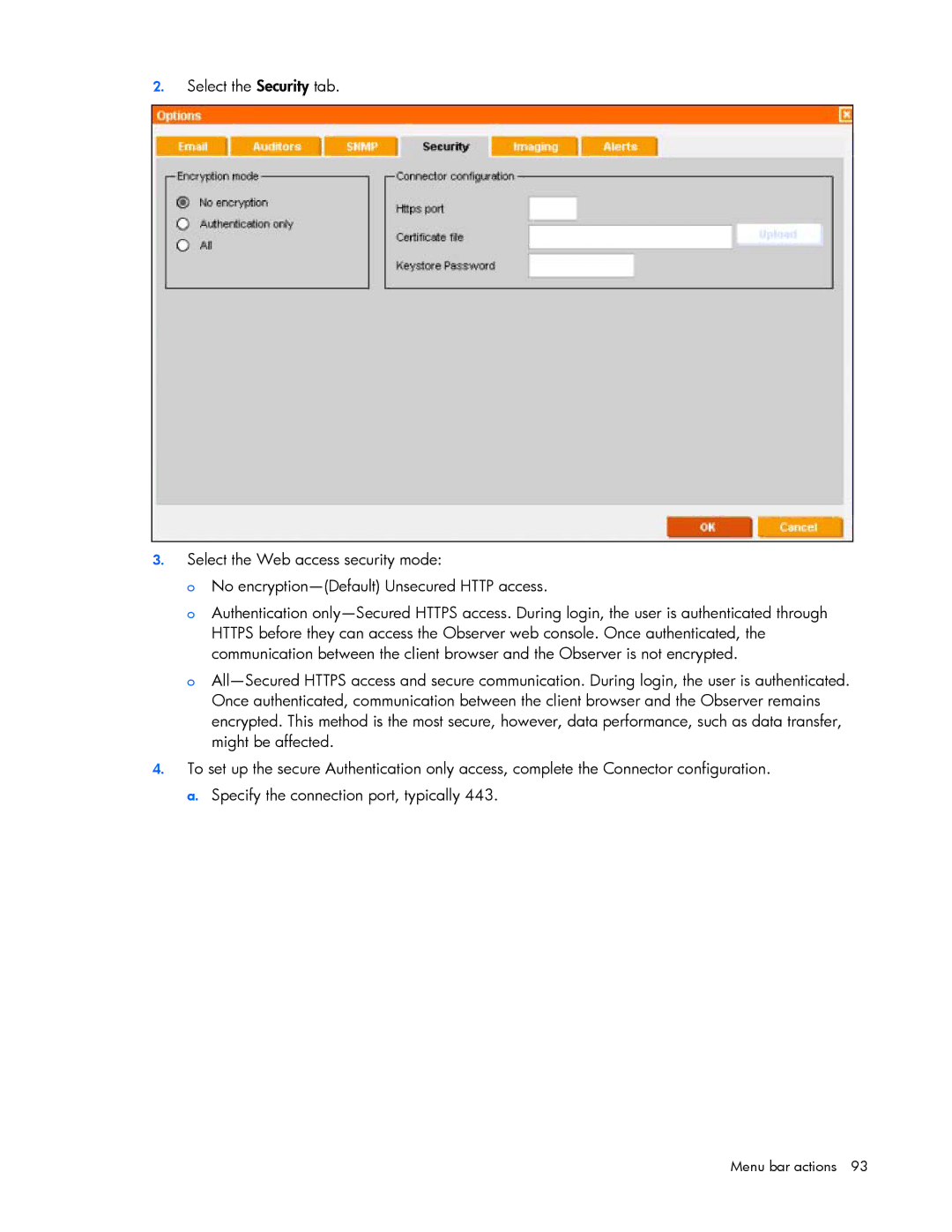 HP Data Center EnvIronmental Edge manual Menu bar actions 