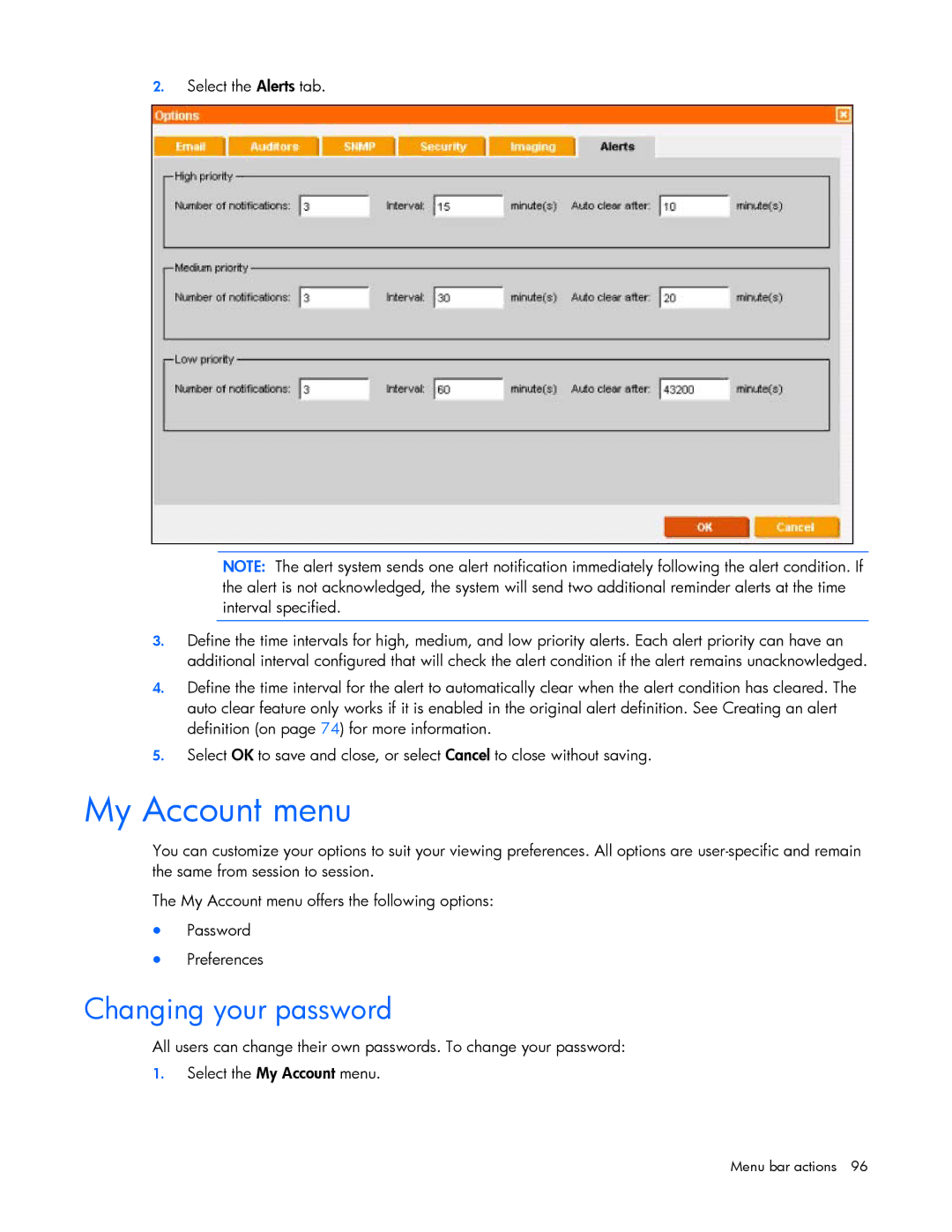 HP Data Center EnvIronmental Edge manual My Account menu, Changing your password 