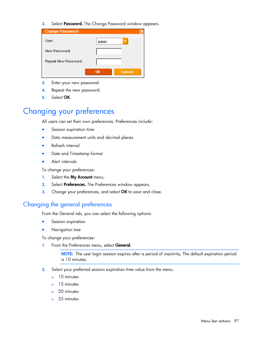 HP Data Center EnvIronmental Edge manual Changing your preferences, Changing the general preferences 