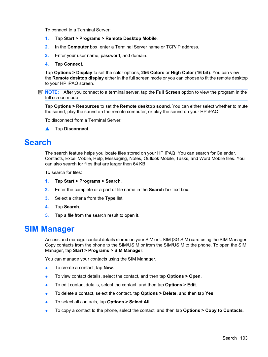 HP Data Messenger manual Search, SIM Manager 