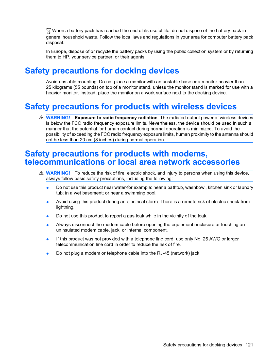 HP Data Messenger manual Safety precautions for docking devices 