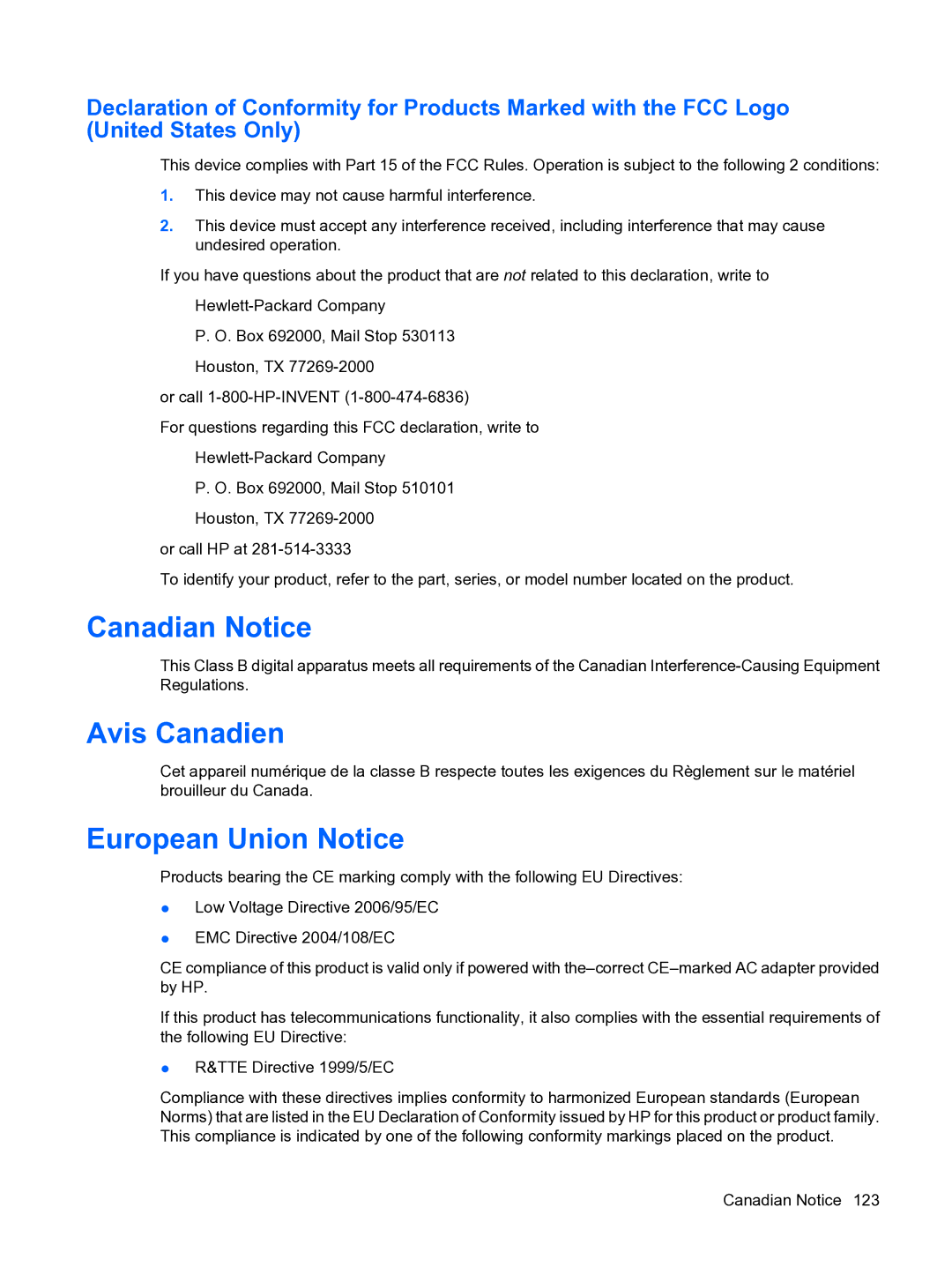 HP Data Messenger manual Canadian Notice, Avis Canadien, European Union Notice 