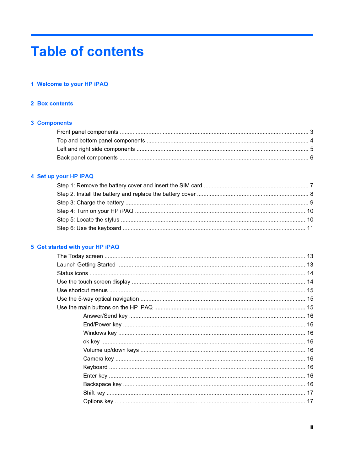 HP Data Messenger manual Table of contents 