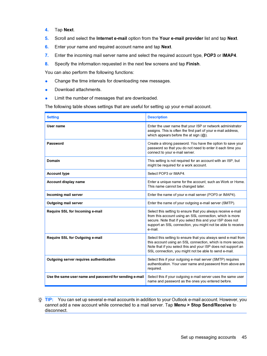 HP Data Messenger manual Setting, Description 