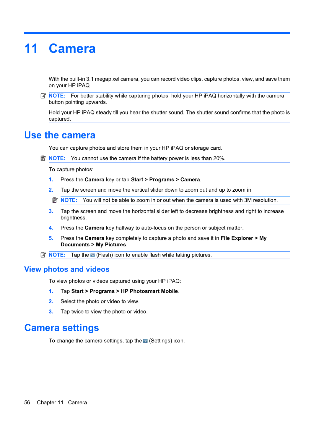 HP Data Messenger manual Use the camera, Camera settings, View photos and videos 