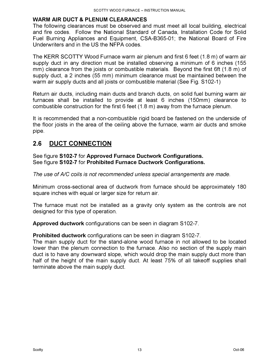 HP DB-102 manual Duct Connection, Warm AIR Duct & Plenum Clearances 