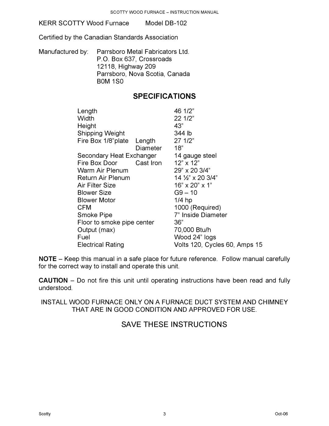 HP DB-102 manual Specifications, Cfm 