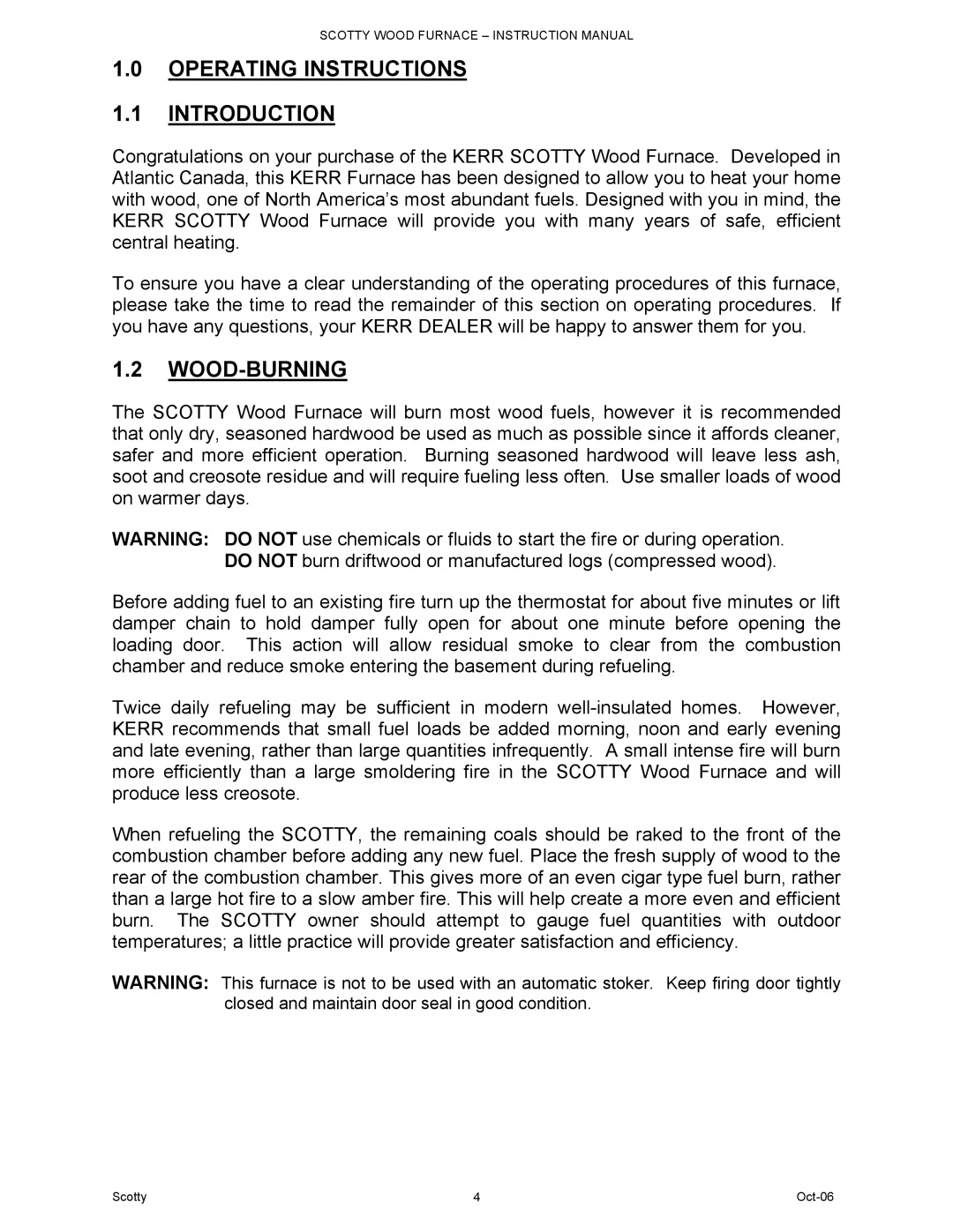 HP DB-102 manual Operating Instructions Introduction, Wood-Burning 