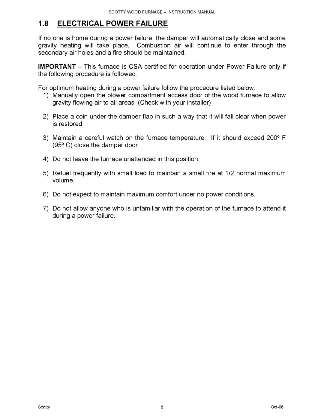 HP DB-102 manual Electrical Power Failure 