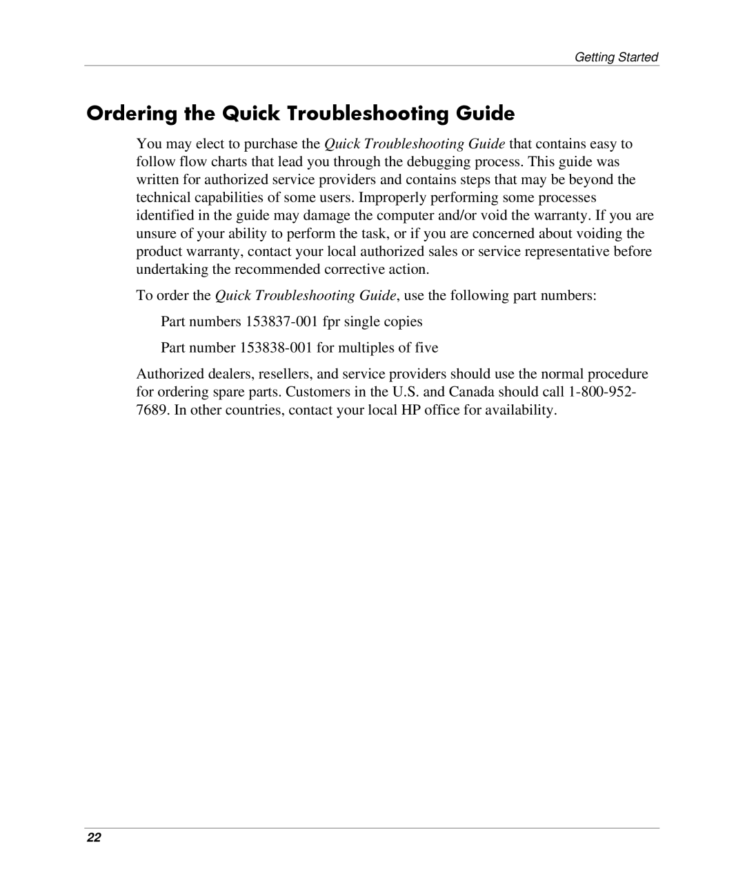 HP DC5000 manual Ordering the Quick Troubleshooting Guide 