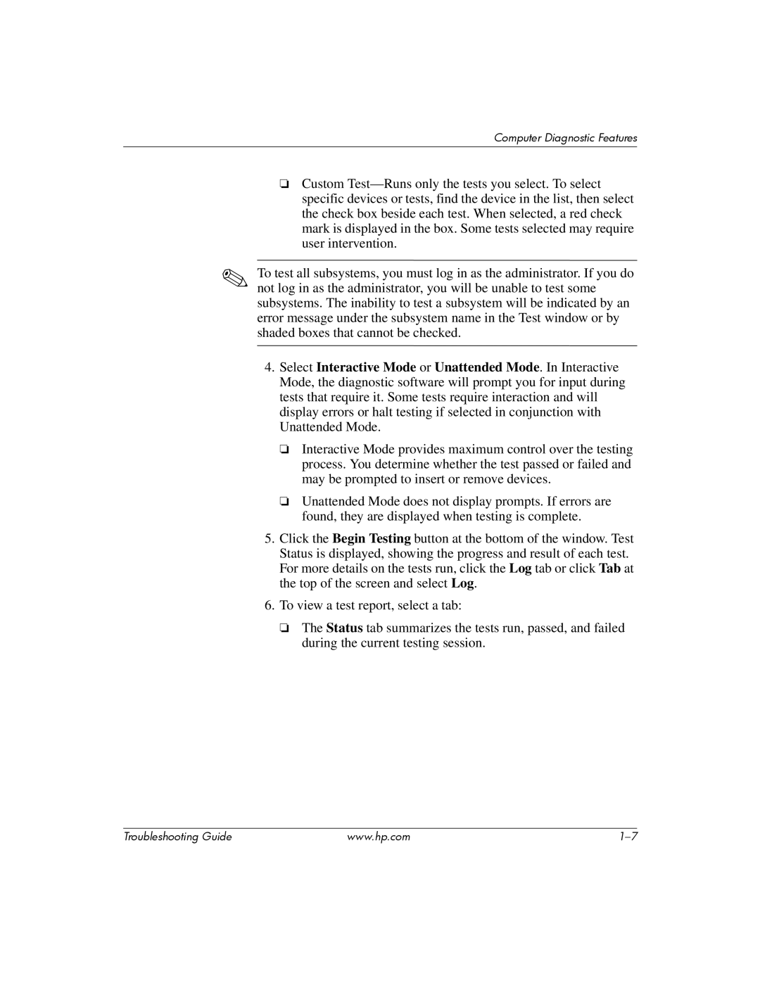 HP DC5100 manual Computer Diagnostic Features 