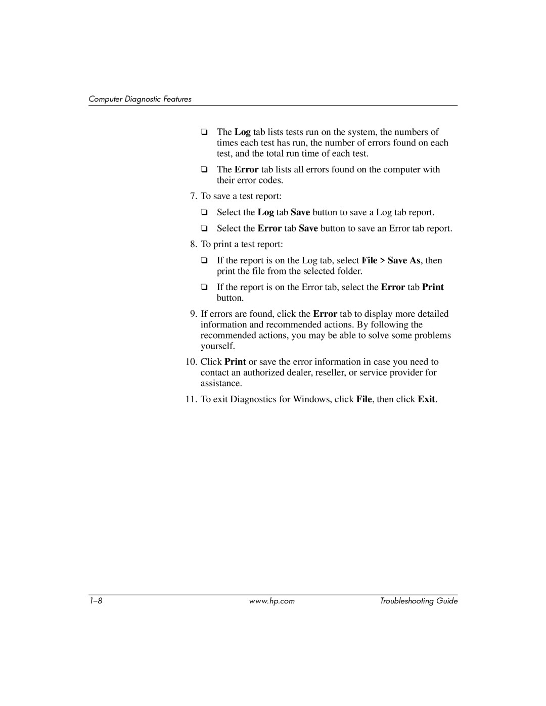 HP DC5100 manual Computer Diagnostic Features 