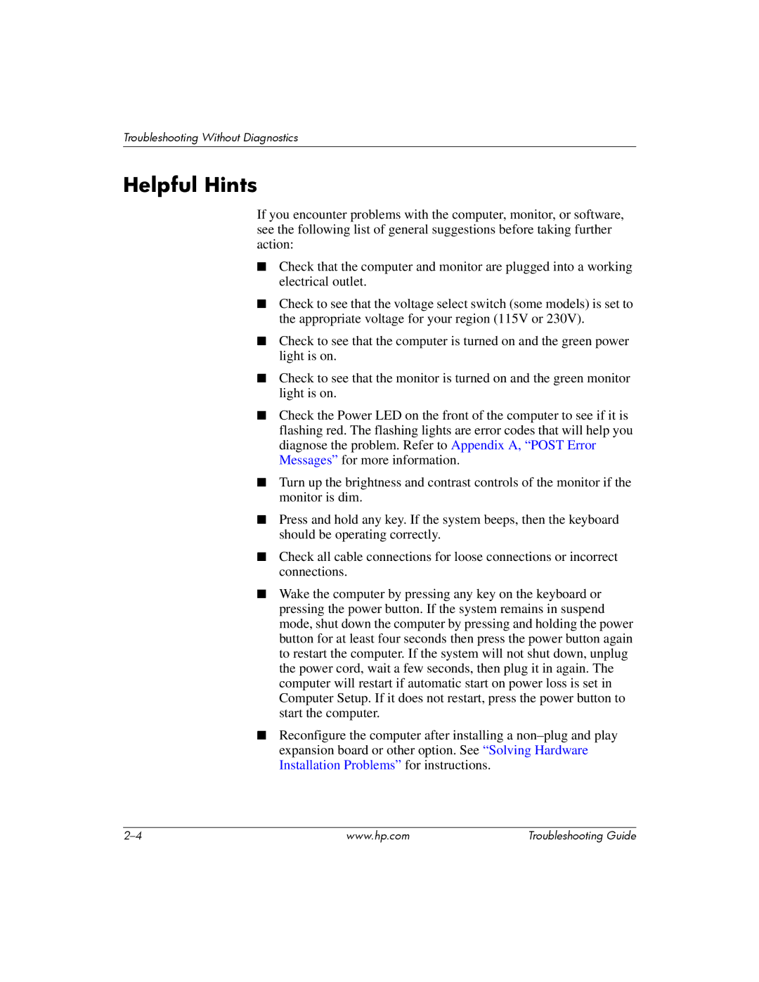 HP DC5100 manual Helpful Hints 